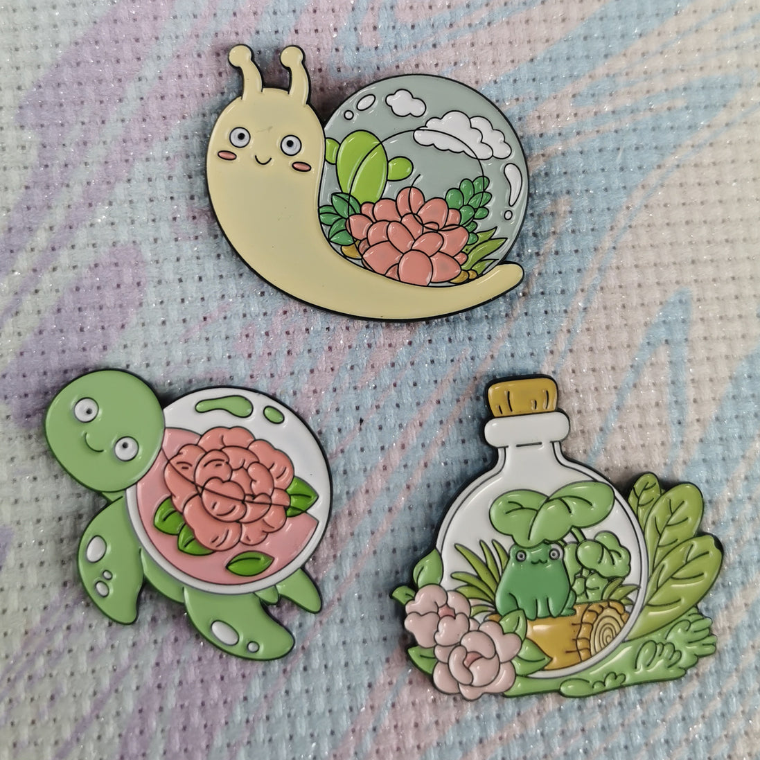 Needle Minder - Floral Animals. Turtle. Snail. Bottled Frog.