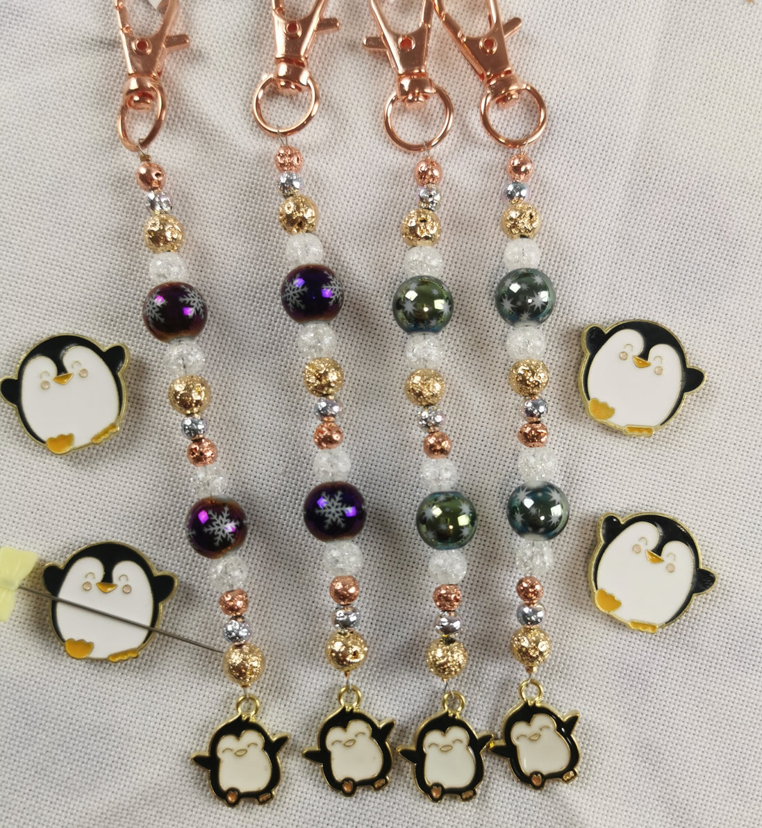 Beaded Scissor Keep & Minder Set - Snowflake Penguin