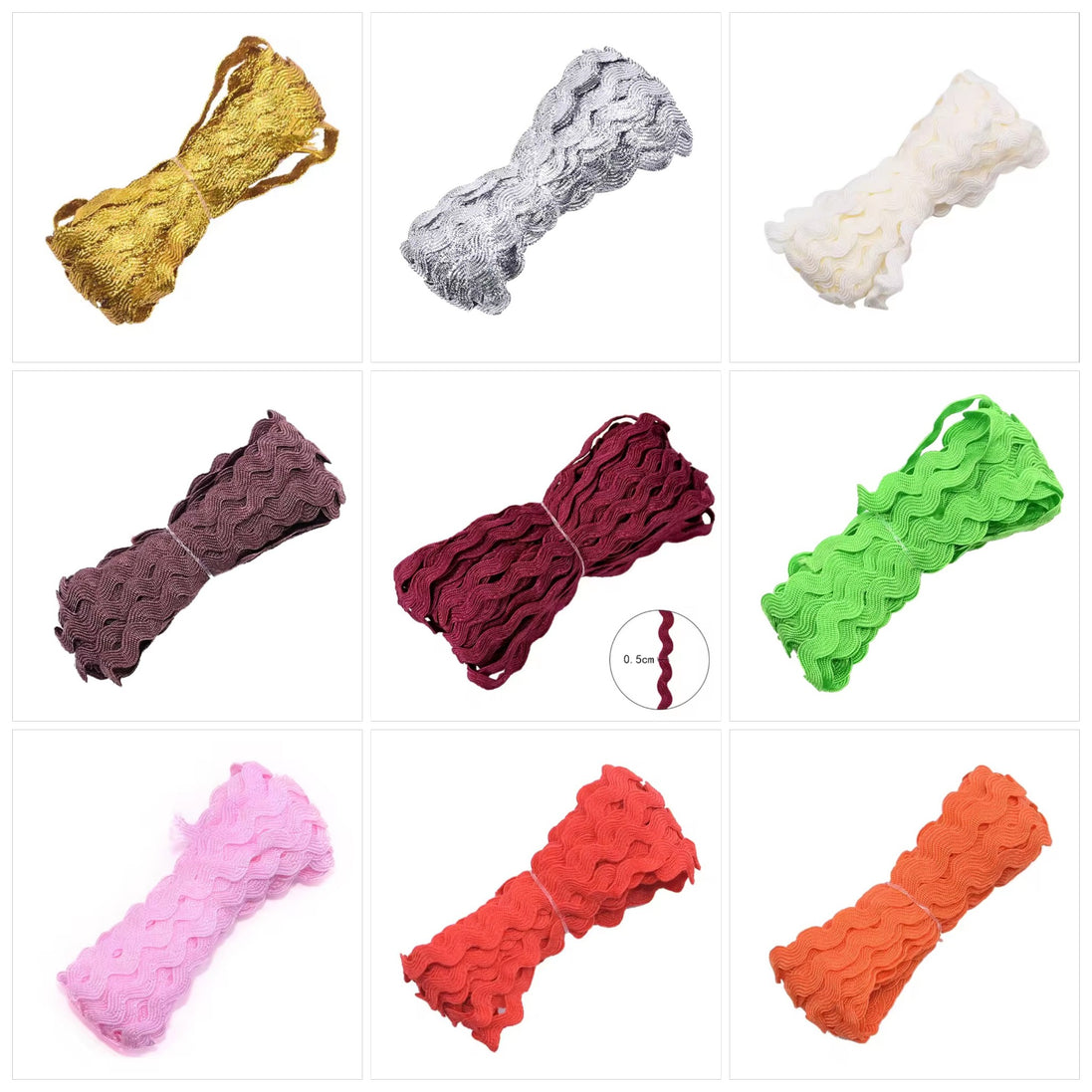 Rik Rak Wavy Trim. Solid Colours & Metallic. 5mm width