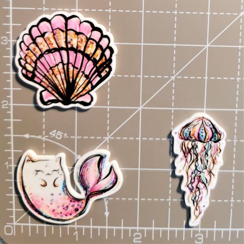 Needle Minder - Whimsical Fantasy Mermaid Kitty, Jellyfish & Sea shell.