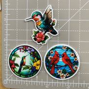 Needle Minder - Stained Glass Cardinals / Hummingbird. Hummingbird on Branch.