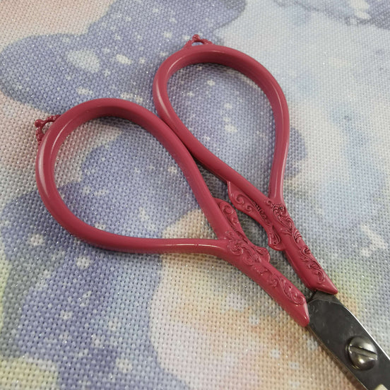 Matte Pink Ornate Metalwork Embroidery Scissors with Cover