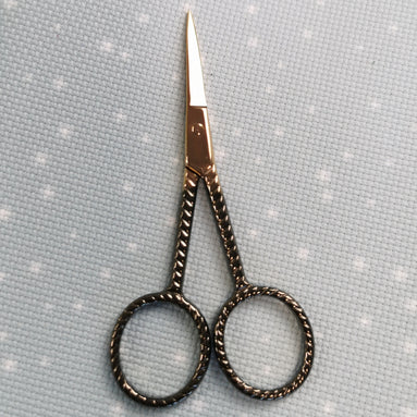 Gunmetal to Gold Rope Twist Embroidery Scissors with Cover