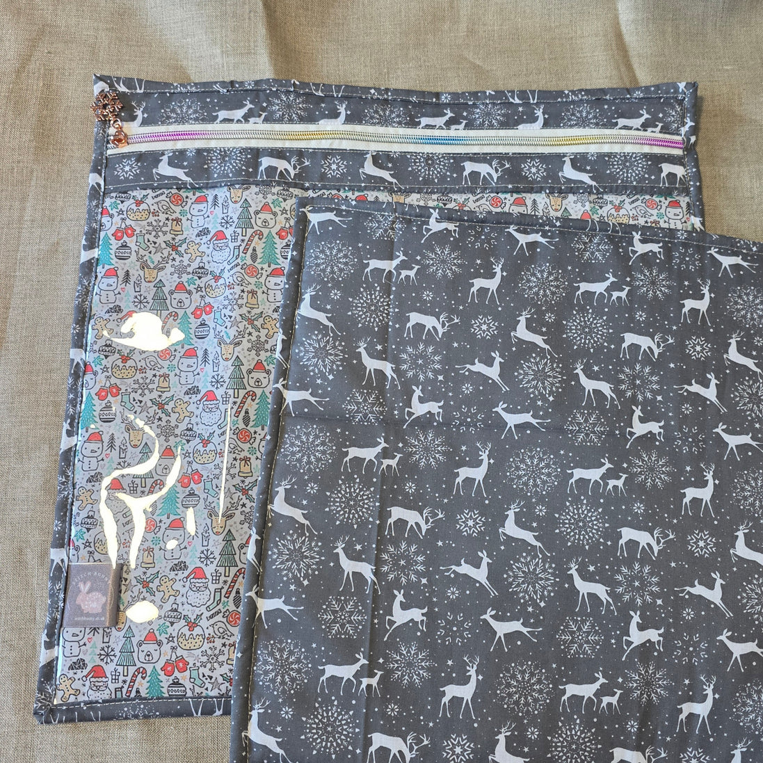 WIP Project Bag - Festive Deer & Doodles