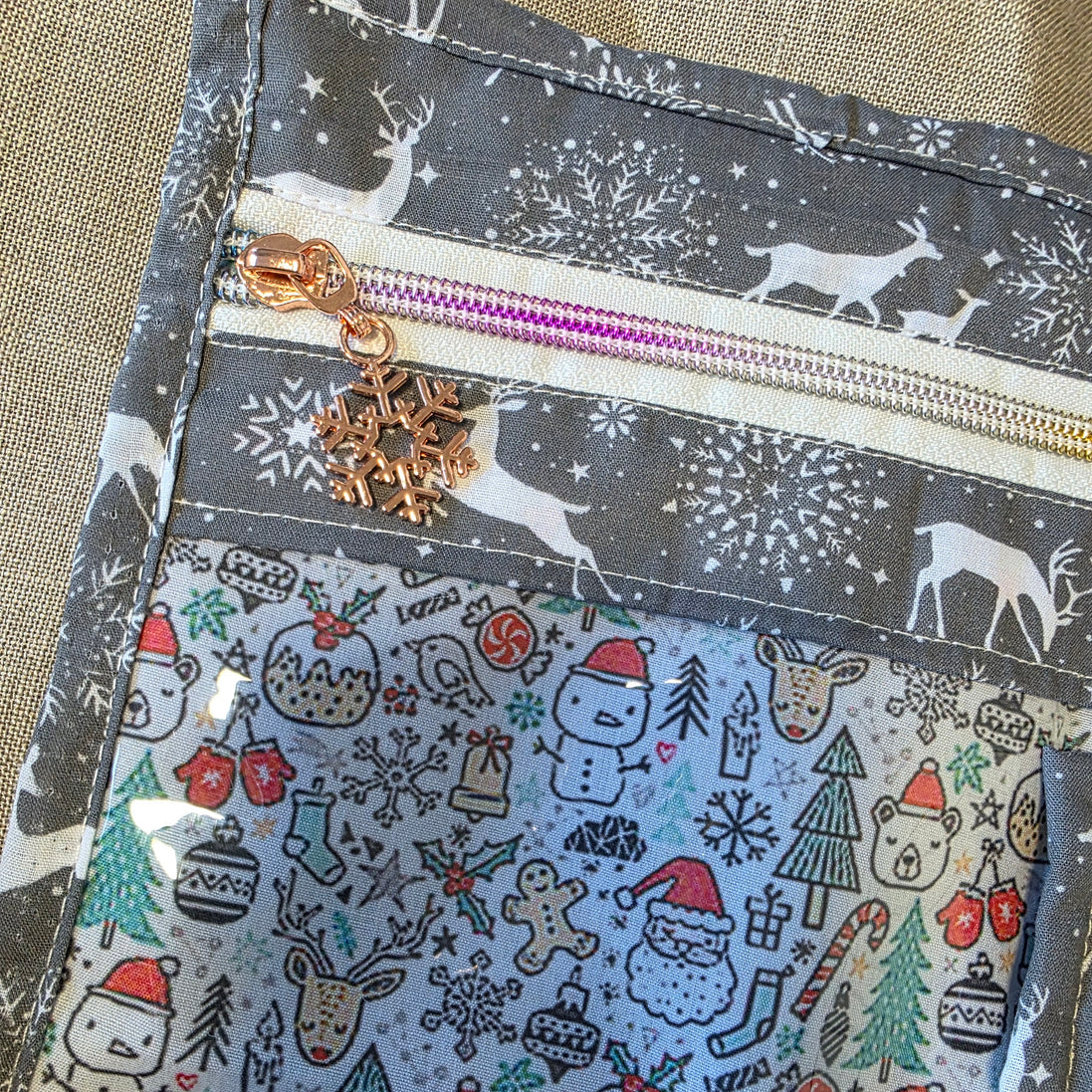 WIP Project Bag - Festive Deer & Doodles
