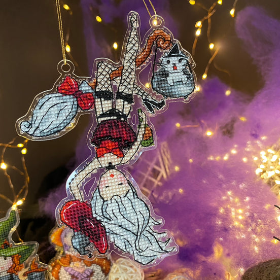 Tipsy witch. Cross Stitch Ornament Kit.