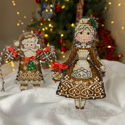 Gingerbread Mr & Mrs Santa (2 in 1). Cross Stitch Ornament Kit.
