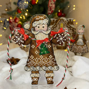 Gingerbread Mr & Mrs Santa (2 in 1). Cross Stitch Ornament Kit.