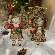 Gingerbread Mr & Mrs Santa (2 in 1). Cross Stitch Ornament Kit.