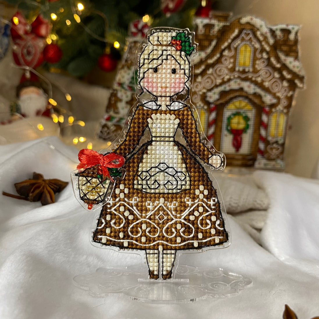 Gingerbread Mr & Mrs Santa (2 in 1). Cross Stitch Ornament Kit.