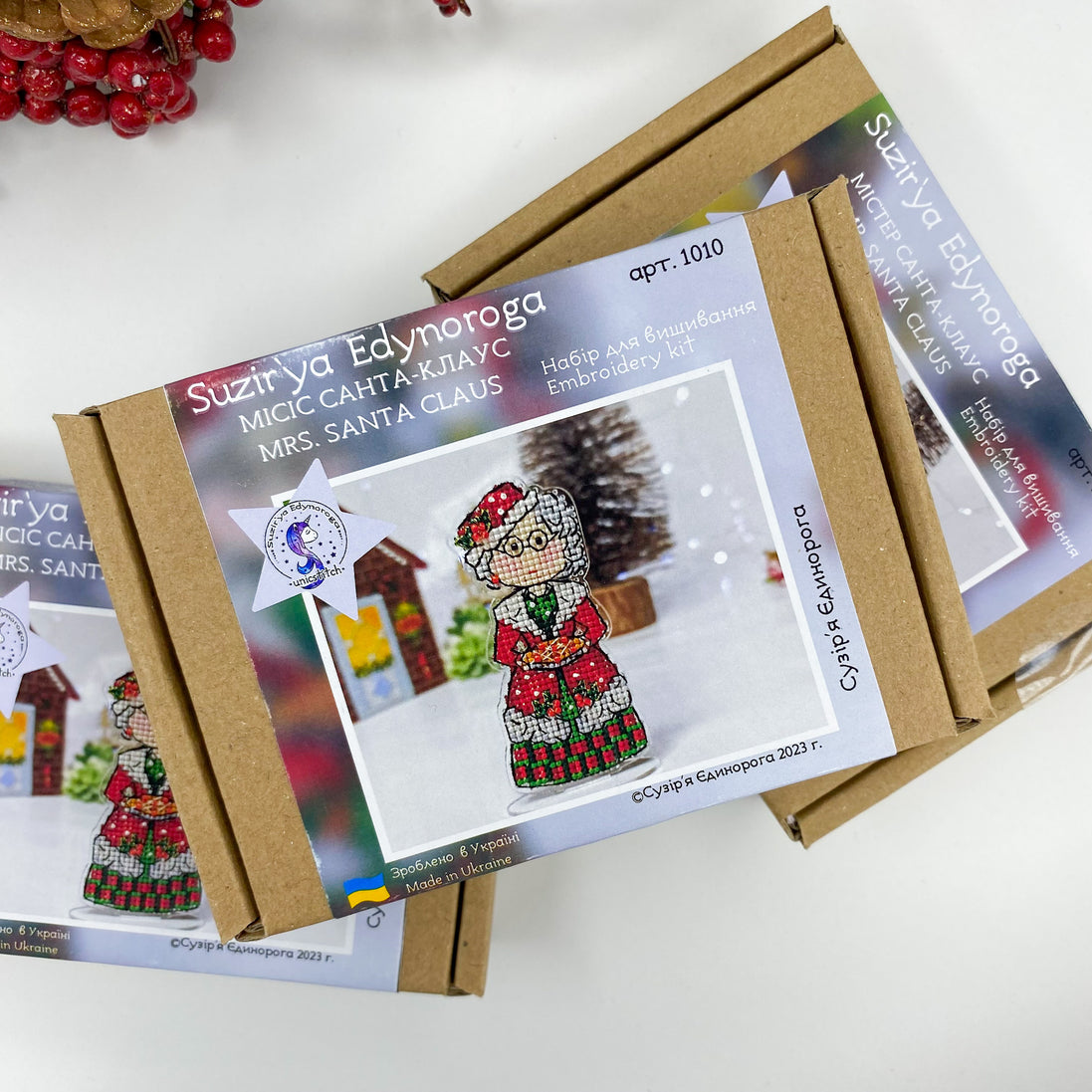 Mrs Santa. Cross Stitch Ornament Kit.