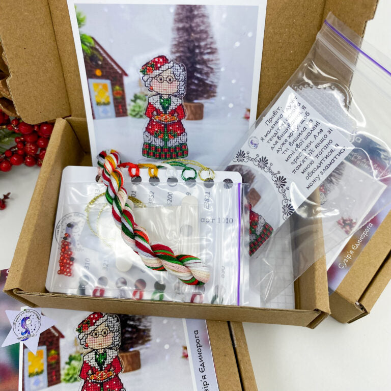 Mrs Santa. Cross Stitch Ornament Kit.