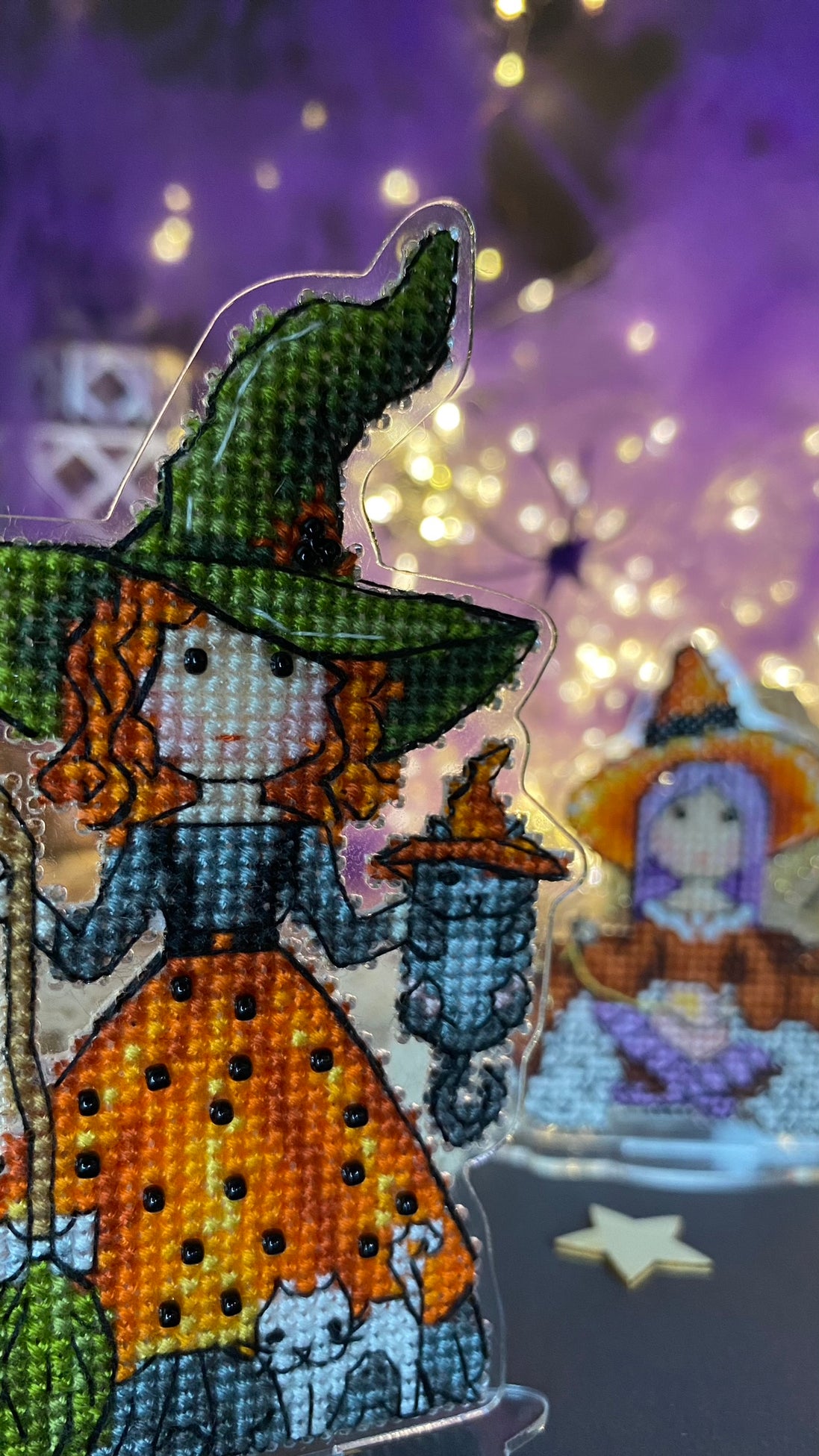 Witch with cats. Cross Stitch Ornament Kit.