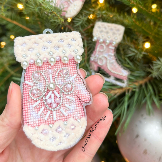 Pink Glove Cross Stitch Ornament Kit.