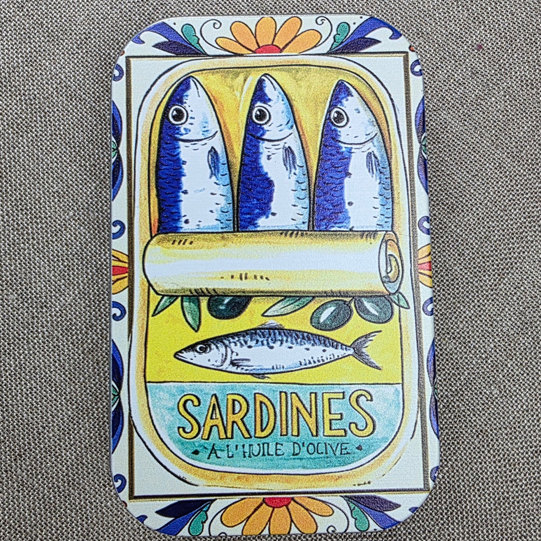 Floral Sardines. Storage Tin.